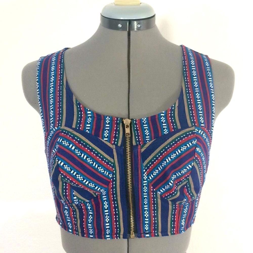 Forever 21 multicolor zippered festival crop top-M